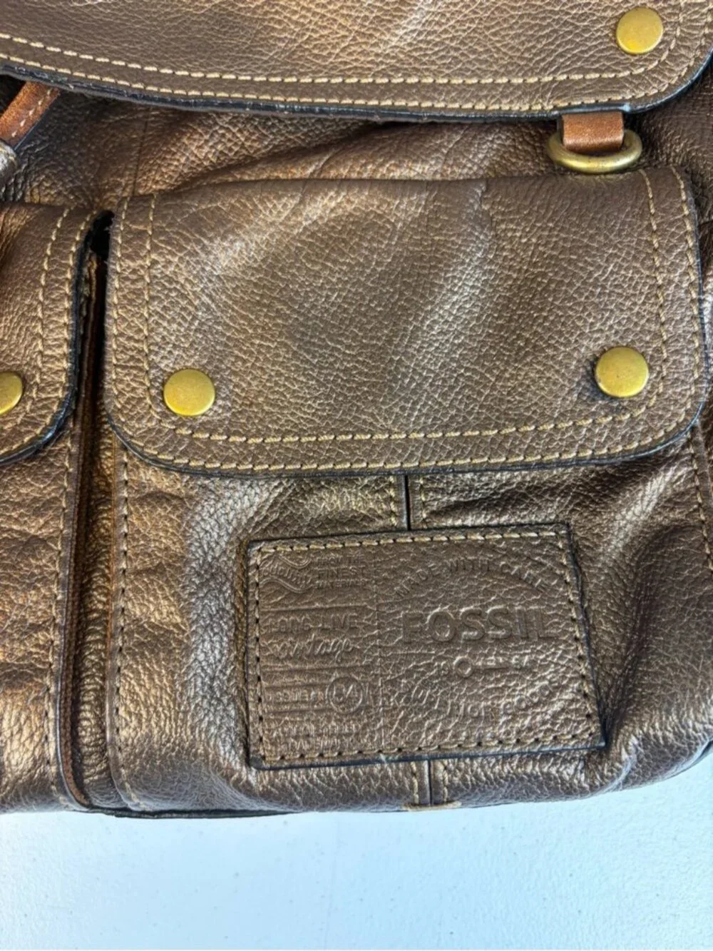 Fossil Womens Brown Leather Backpack Rucksack Boho Travel Shoulder Bag Vintage